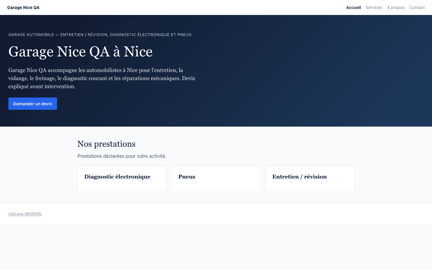 Site garage généré avec SWIPOOL